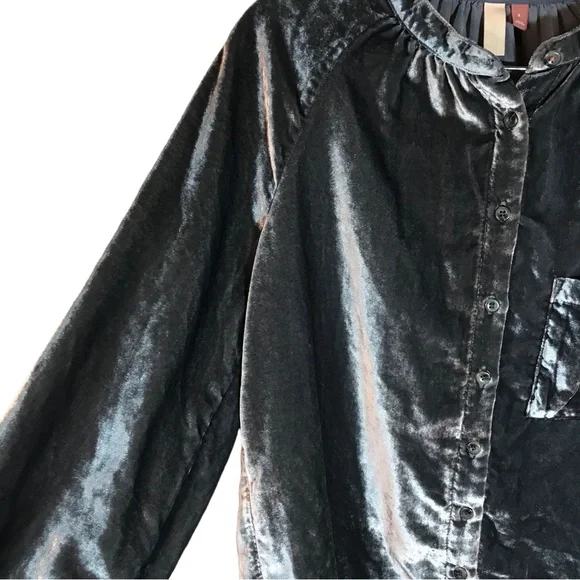 Anthropologie Pilcro Velvet blouse Women S gray Femme Button down Shirt - Picture 5 of 11